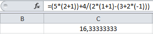 Capture d'écran calcul avec des parenthèses sur le tableur.