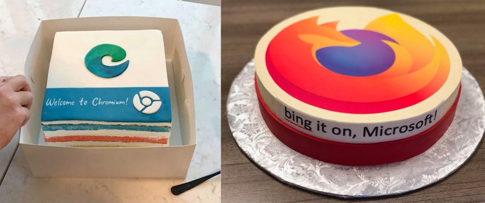 Pâtisserie offerte par Firefox et Google Chrome pour la sortie de Microsoft Edge.