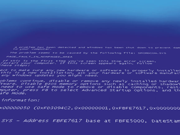 Capture écran bleu de la mort Microsoft Windows.
